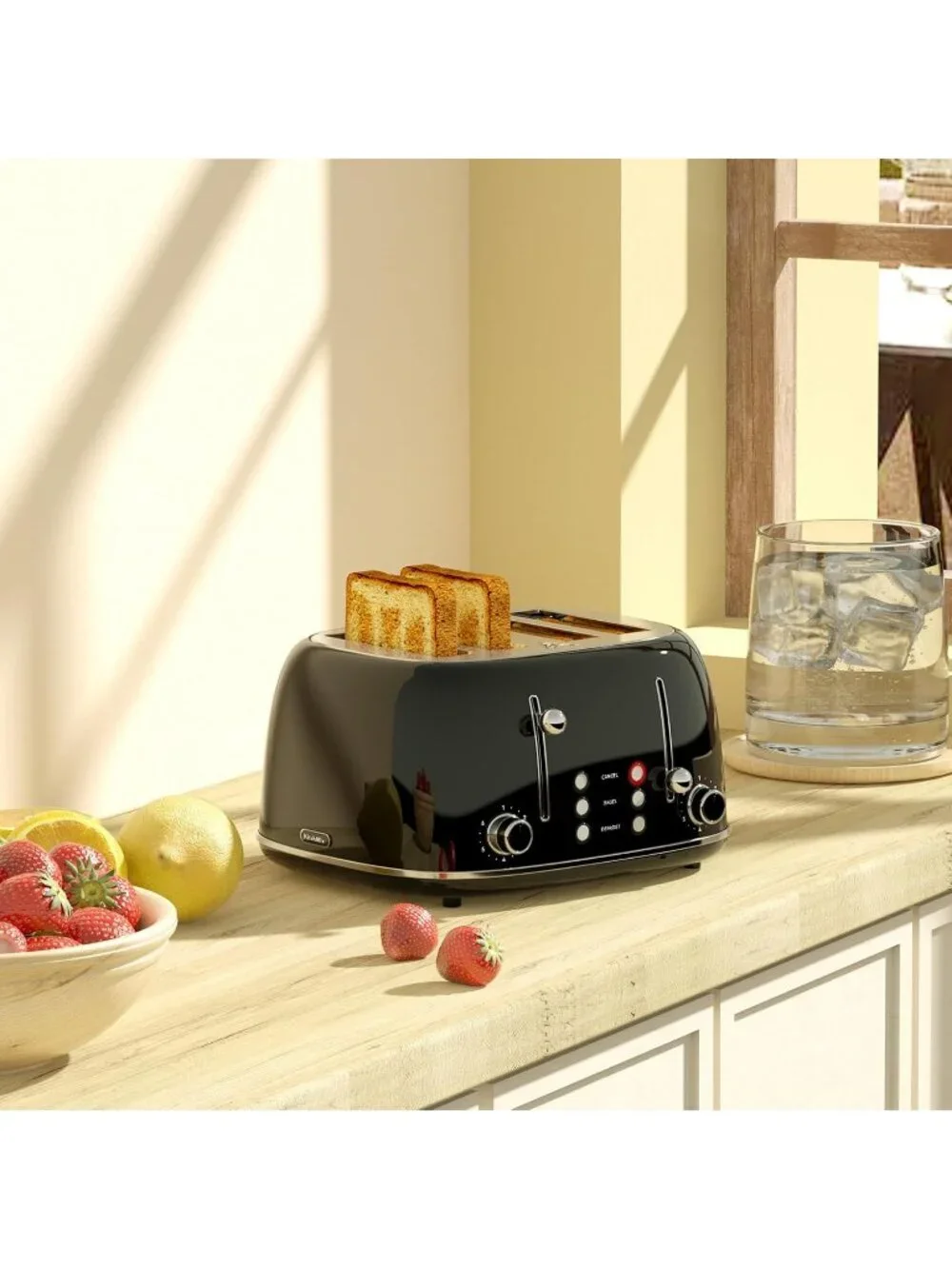 4 Slice Black Retro Stainless with 6 Bread Shade Settings 1.5''Wide Toaster